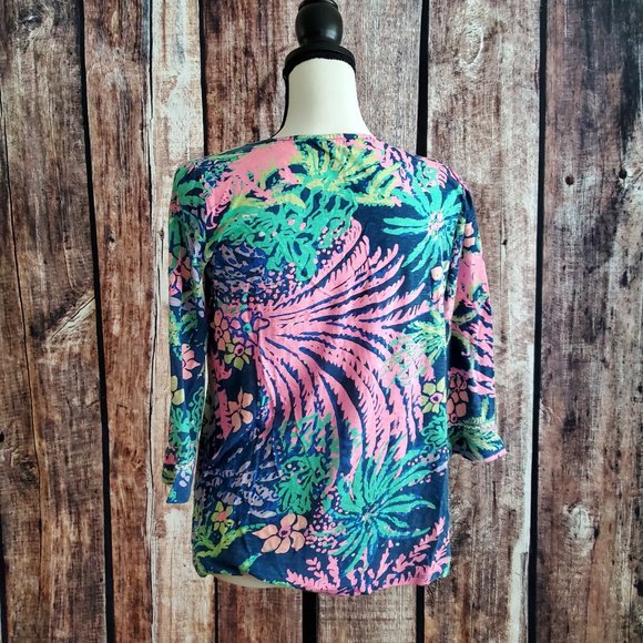 Lilly Pulitzer Size XS Cotton Tunic Top with Pink Tassel Tie - Picture 2 of 5